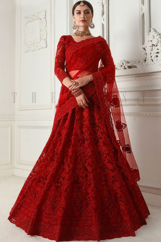 Red Net Bridal Lehenga Choli Online - Shopkund