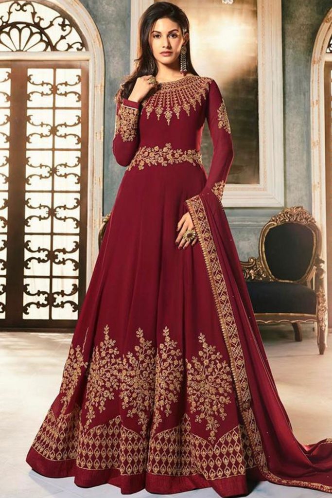 maroon georgette long anarkali suits - shopkund