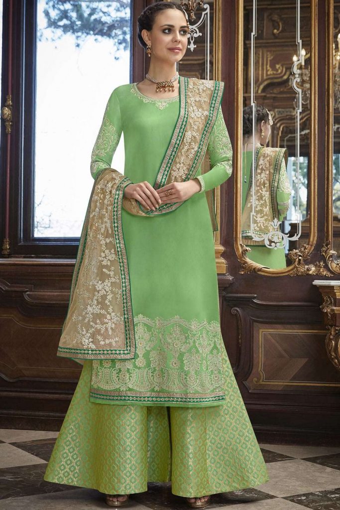 Light green Silk Palazzo Suits - PZ0982