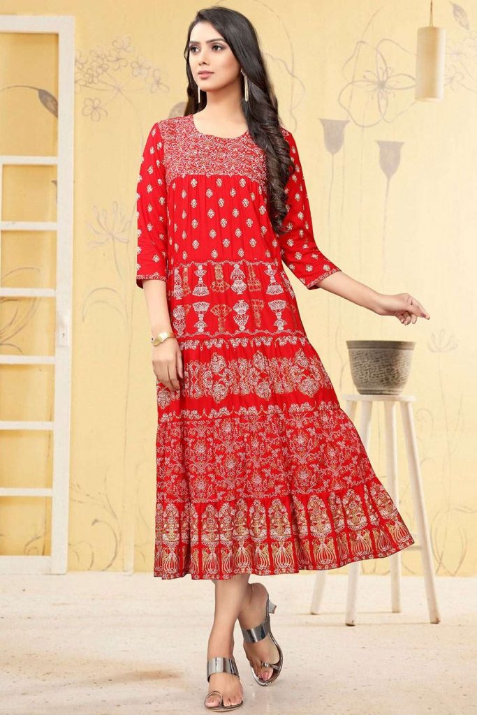 Red Rayon Kurti Online UK - Shopkund