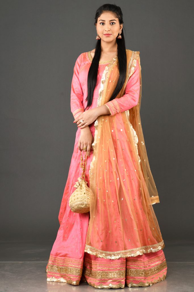 Readymade Pink Silk Eid Anarkali Suit UK - Shopkund