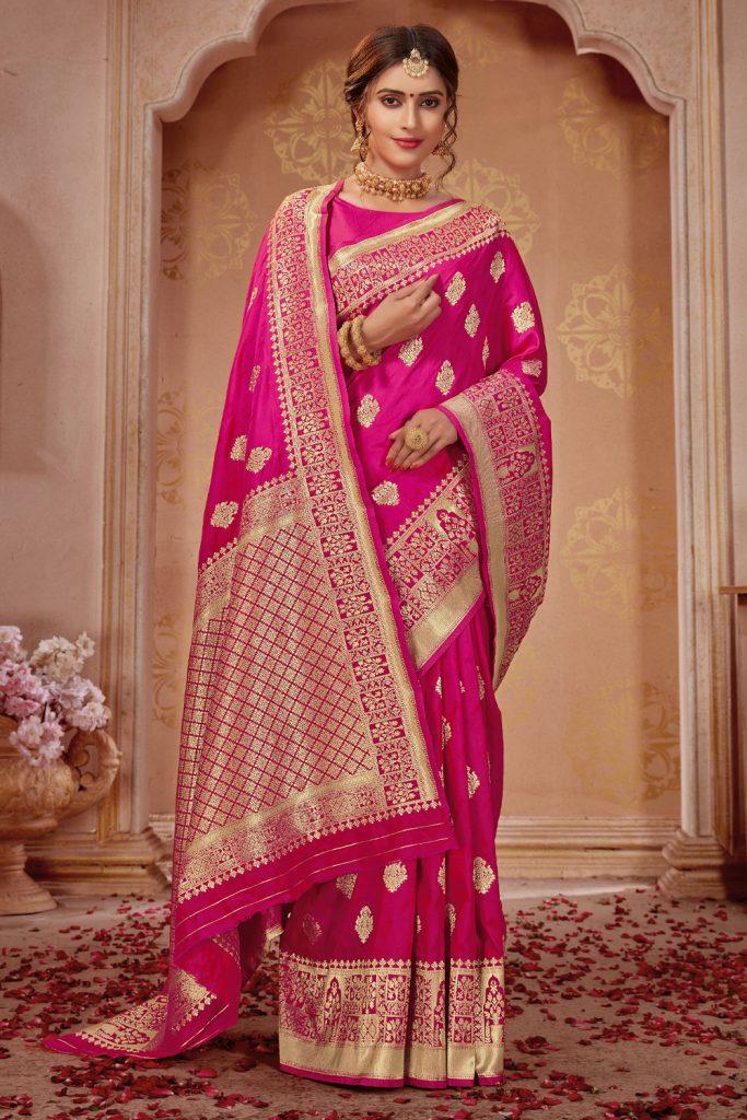 Pink Banarasi Silk Saree Online UK - Shopkund