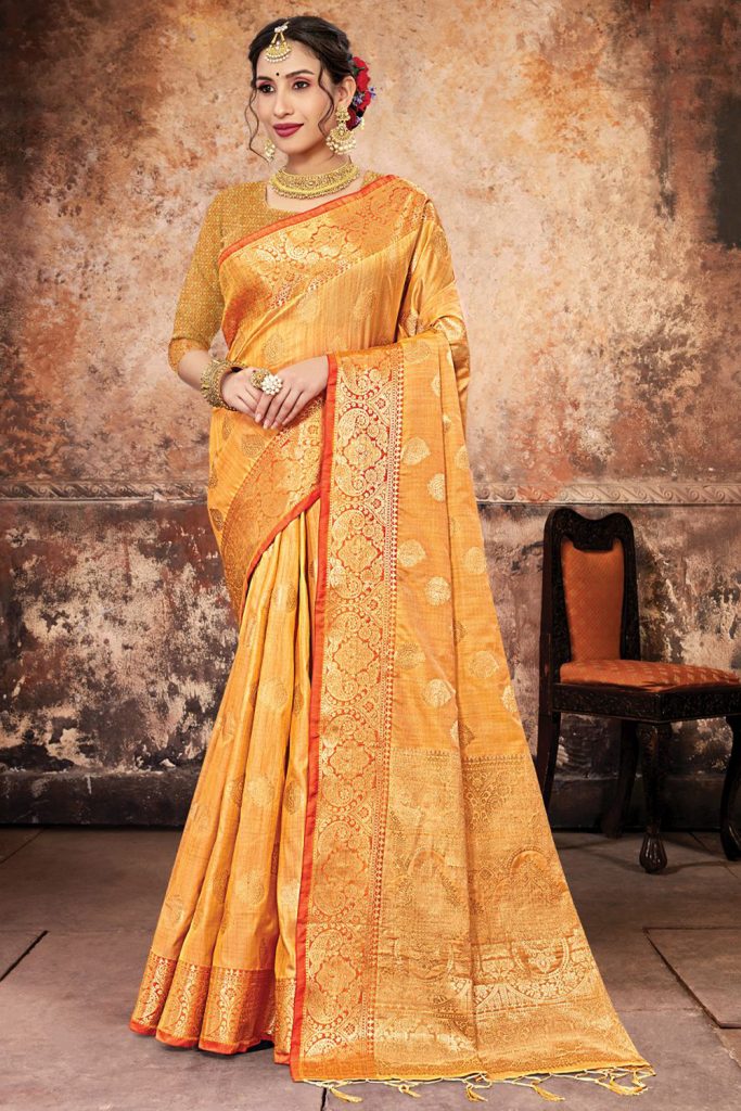 Orange Silk Indian Sarees UK - Shopkund