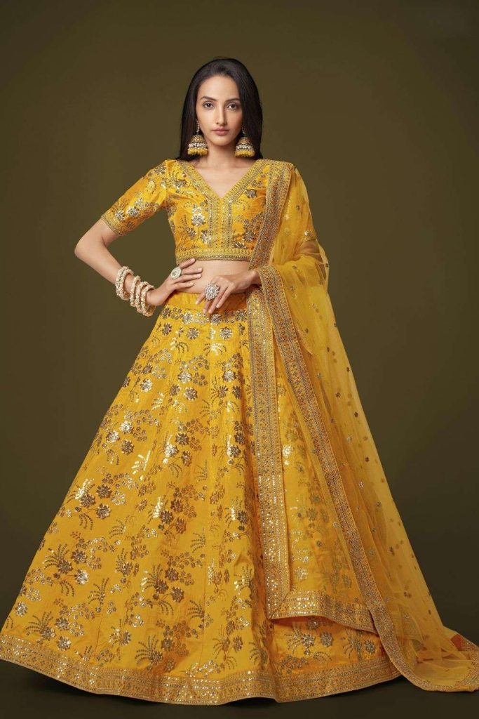 Silk Yellow Wedding Lehenga Choli in Embroidered - Shopkund UK