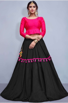 Black Cotton and silk Lehenga Choli LCU0002