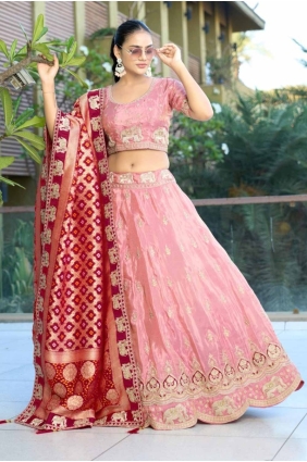Pink Lehenga Choli with Embroidered Viscose LC8414