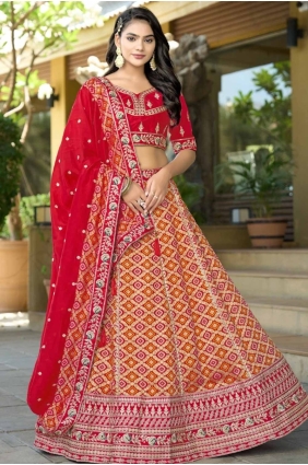 Silk Lehenga Choli in Multicolor with Embroidered LC8415