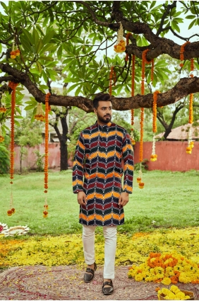 Men Kurta in Multicolor Art silk with Printed KURU0122