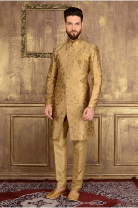Gold Jaqurd Silk Brocade Semi Indo Indo Western INW0009