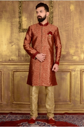 Maroon Jaqurd Silk Brocade Semi Indo Indo Western INW0014