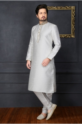 Stylish Off White Art Banarasi Silk Ethnic Wear Kurta Readymade Kurta Payjama KUR0204