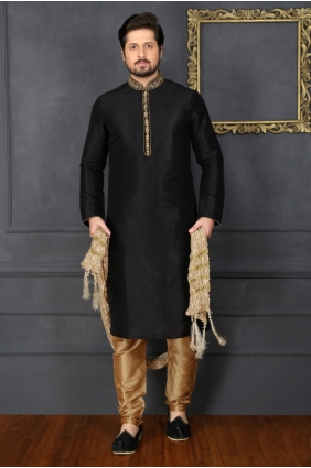Dazzling Black Art Banarasi Silk Ethnic Wear Kurta Readymade Kurta Payjama KUR0210