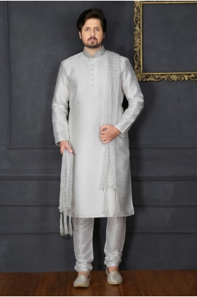 Elegant Off White Art Banarasi Silk Ethnic Wear Kurta Readymade Kurta Payjama KUR0215