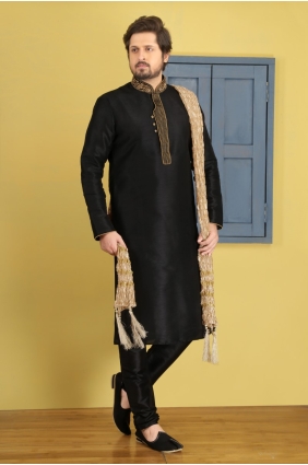 Classy Black Art Banarasi Silk Ethnic Wear Kurta Readymade Kurta Payjama KUR0217