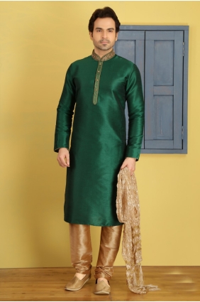 Latest Green Art Banarasi Silk Ethnic Wear Kurta Readymade Kurta Payjama KUR0218