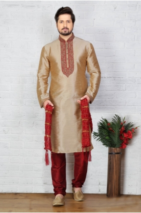 Gorgeous Chikoo Dupion Art Silk Ethnic Wear Kurta Readymade Kurta Payjama KUR0228