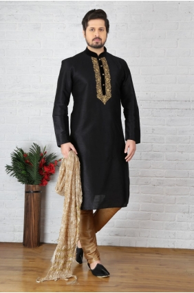 Impressive Black Dupion Art Silk Ethnic Wear Kurta Readymade Kurta Payjama KUR0235
