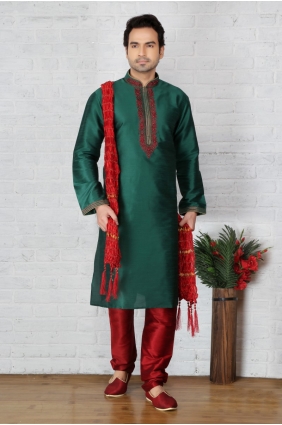 Delicate Green Dupion Art Silk Ethnic Wear Kurta Readymade Kurta Payjama KUR0241