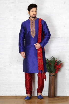 Contemporary Blue Dupion Art Silk Ethnic Wear Kurta Readymade Kurta Payjama KUR0252