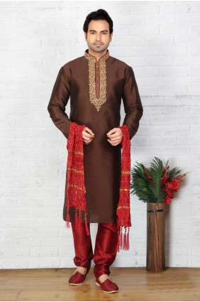 Alluring Cofee Dupion Art Silk Ethnic Wear Kurta Readymade Kurta Payjama KUR0254