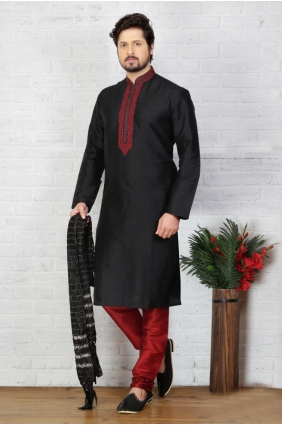 Indian Ethnic Black Dupion Art Silk Ethnic Wear Kurta Readymade Kurta Payjama KUR0259