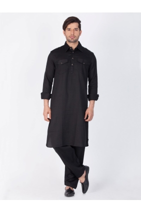 Black Cotton Ethnic Wear Kurta Kurta Pajama KUR0460