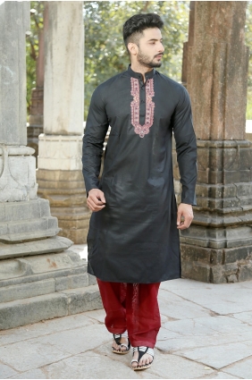 Black Polyster Cotton Ethnic Wear Kurta Kurta Pajama KUR0543