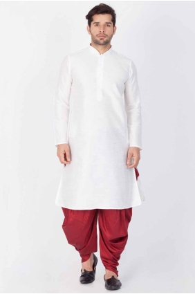 Plain Dupion silk White Men Kurta KURR134