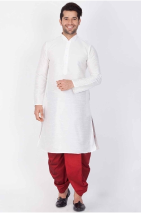 Dupion silk Plain White Men Kurta KURR137