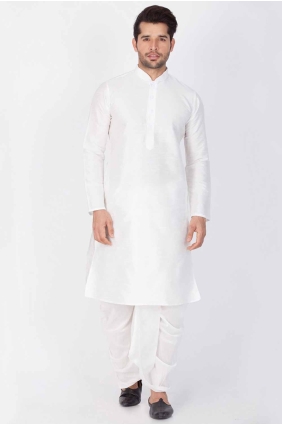 Plain Dupion silk Men Kurta in White KURR138