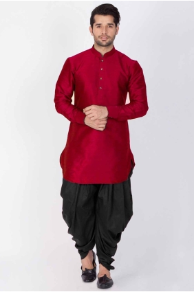 Plain Men Kurta in Maroon Dupion silk KURR140
