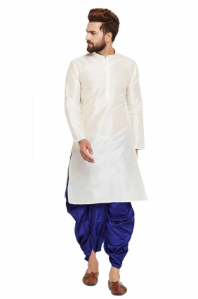 Plain Dupion silk Men Kurta in White KURR145