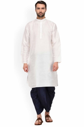 Dupion silk White Men Kurta in Plain KURR146