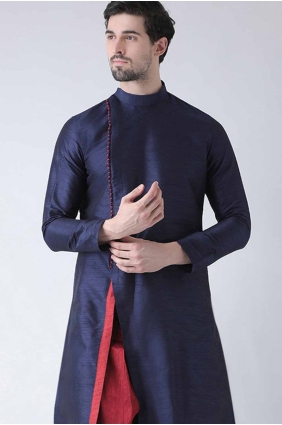 Blue Plain Men Kurta in Dupion silk KURR147