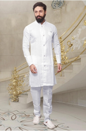White Plain Men Kurta in Dupion silk KURR154