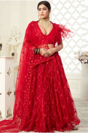 Red Net and art silk Wedding Lehenga Choli LC3285