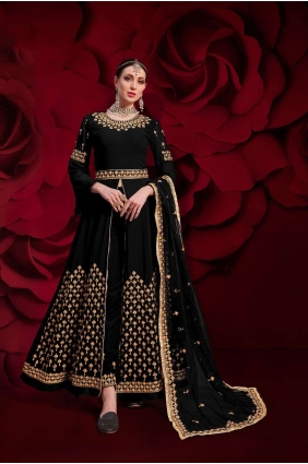 Black Georgette Straight Pant Anarkali Suit AS2738