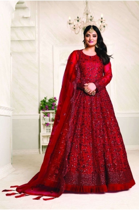 Red Net Eid Anarkali Suit with Net AS2745