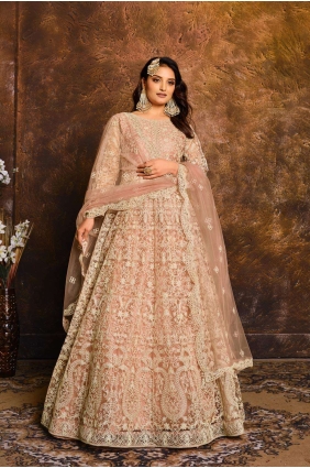 Net Eid Anarkali Suit in Fawn Beige AS2784