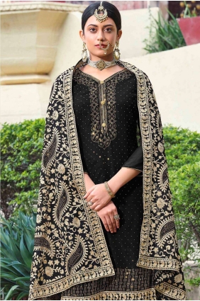 Black Palazzo Suit in Georgette with Georgette PZ1677