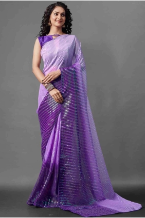 Embroidered Georgette Saree in Violet with Blouse sr17409
