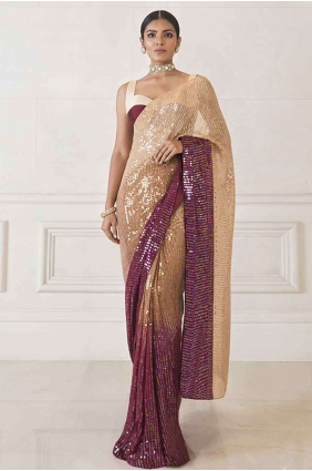 Beautiful Georgette Saree in wine with Embroidered sr17411