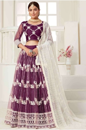 Net Lehenga Choli in Wine with Thread LC3906