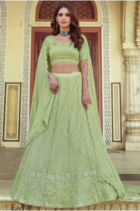Thread Georgette Lehenga Choli in Pista with Dupatta LC3930