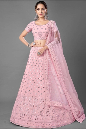 Georgette Wedding Lehenga Choli in Pink with Thread LC4167