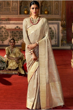 Silk South Indian Saree in Beige with Weaving SR19078
