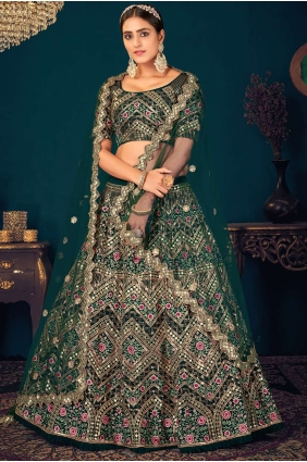 Green Georgette Embroidered Wedding Lehenga Choli with Dupatta LC4048