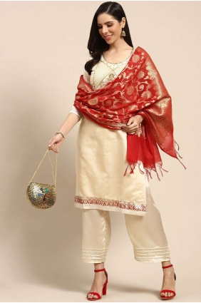 Off white Salwar Kameez in Chanderi with Weaving SK14250