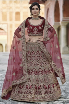 Maroon Wedding Lehenga Choli with Heavy Embroidery With Hand Work Velvet LC4353
