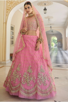 Heavy Designer Dori,Sequance Embroidery Work Soft Net Wedding Lehenga Choli in Baby Pink LC4418